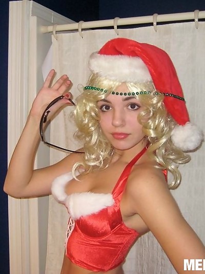 Kimberly the hot self shot teen dresses up in a cute Santa outfit