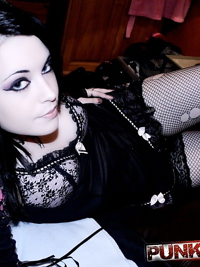 Amateur goth teen at home alone
