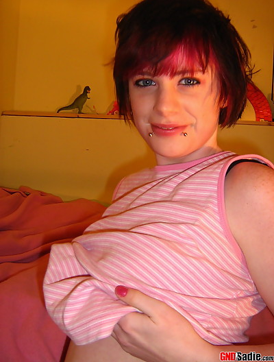 Teen punk girl Sadie loves to show off her perky big tits