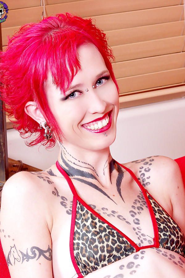 Jax tattooed punk chick leopard top schoolgirl skirt